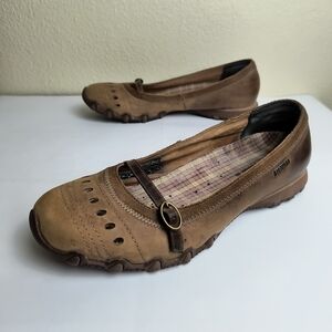 Skechers Brown Leather Flats with Strap Detail